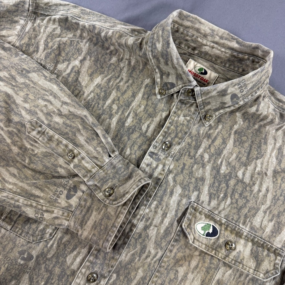 Vintage Mossy Oak Explorer LS Shirt 3XL Bottomland Camo Long Sleeve Button Down